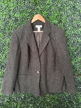 Judith Hart Women's Green Black Textured Tweed Blazer Size 18W